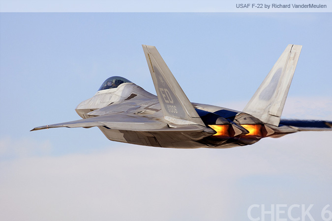 F-22 Raptor taking off from Edwards AFB - by Richard VanderMeulen