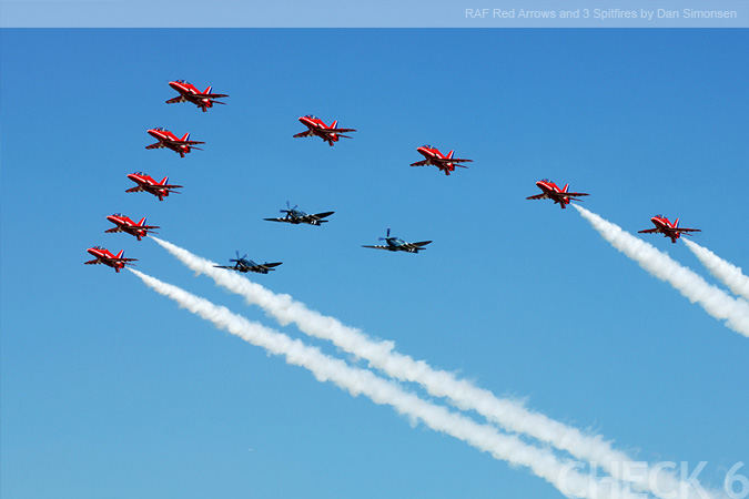 The RAF Red Arrows in Formation with 3 Supermarine Spitfires - Dan Simonsen